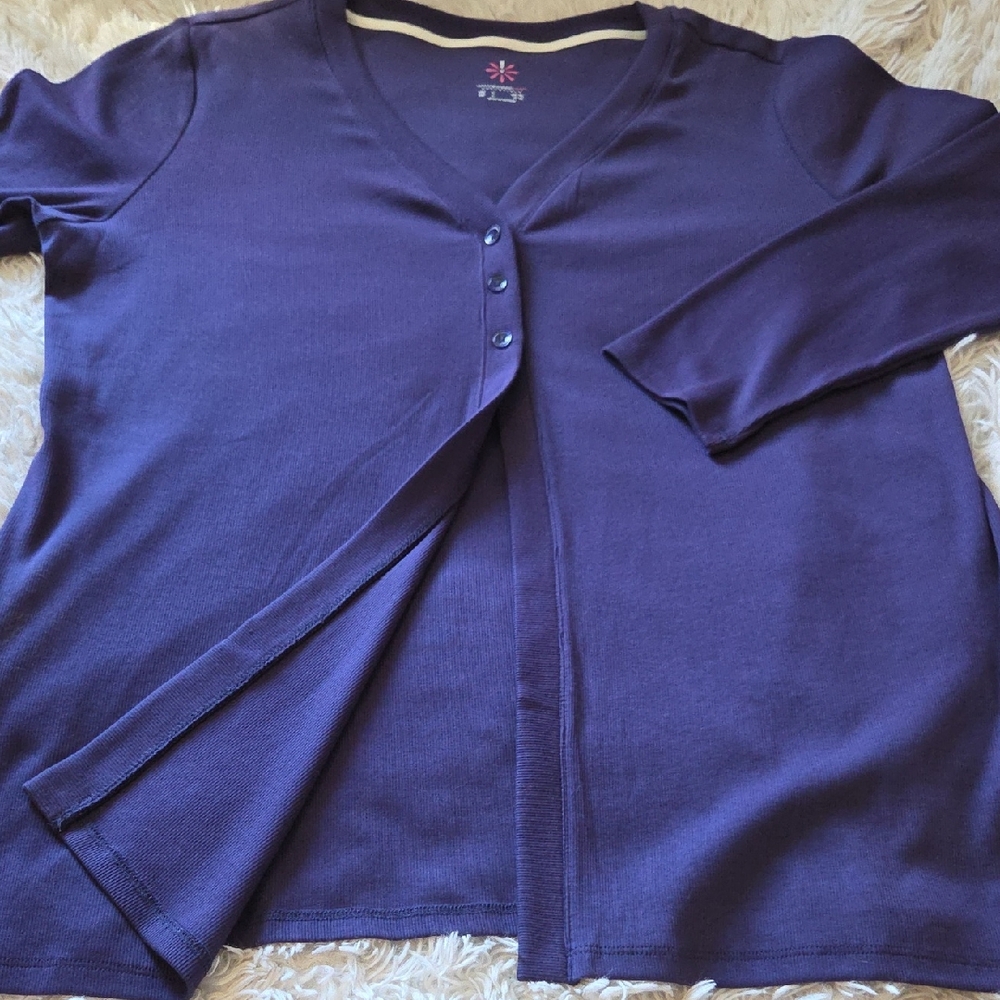 Isaac Mizrahi Purple Knit Open Front Sweater, sz L, NWOT